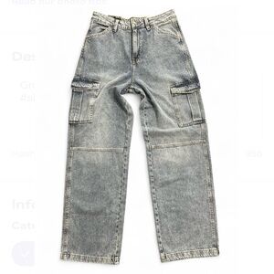 DIVIDED H&M Blue Cargo Baggy 90’s Jeans 6, High Waist W/Leg Pockets NWT